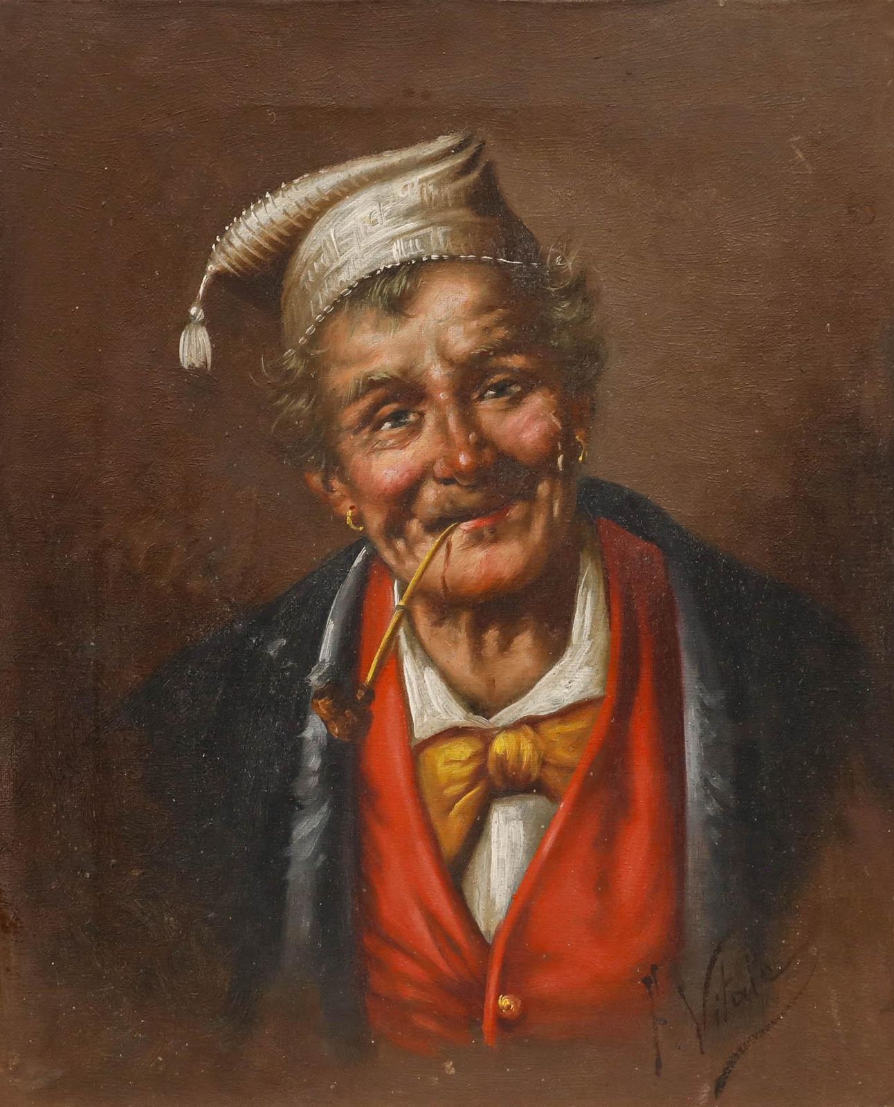 Ferruccio Vitale (1875 1933) Early 20th Century Oil, Jolly Man With A Pipe photo furniture