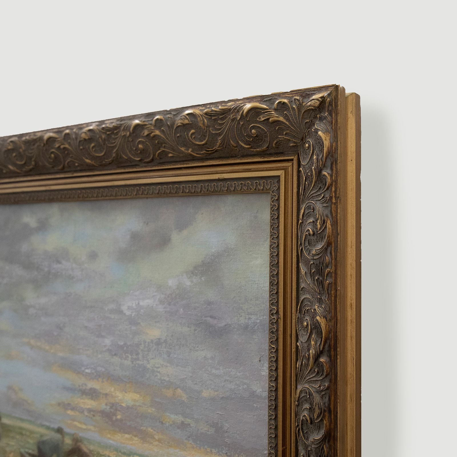 K.M Framed 20th Century Oil, Bringing The Boats Ashore photo vinterior