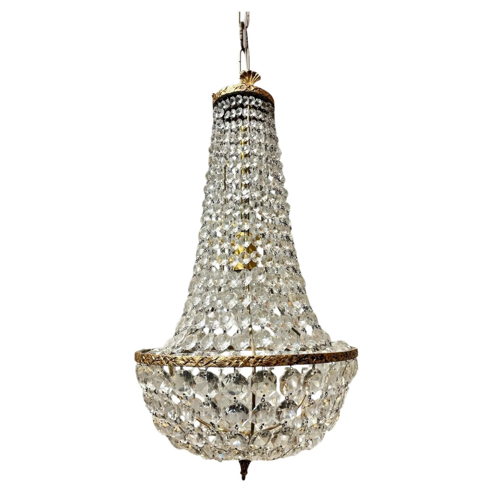 Italian Empire Style Chandelier In Gilt Brass And Bohemian Crystal