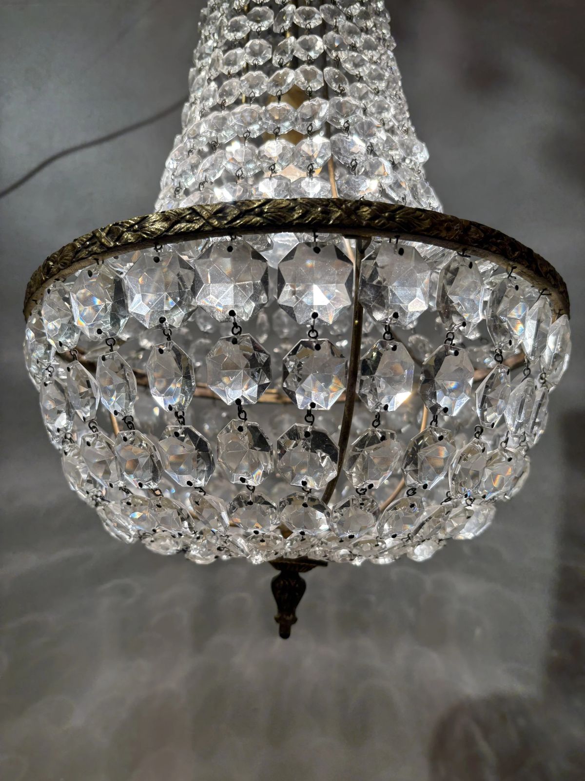 Italian Empire Style Chandelier In Gilt Brass And Bohemian Crystal photo 1327.0