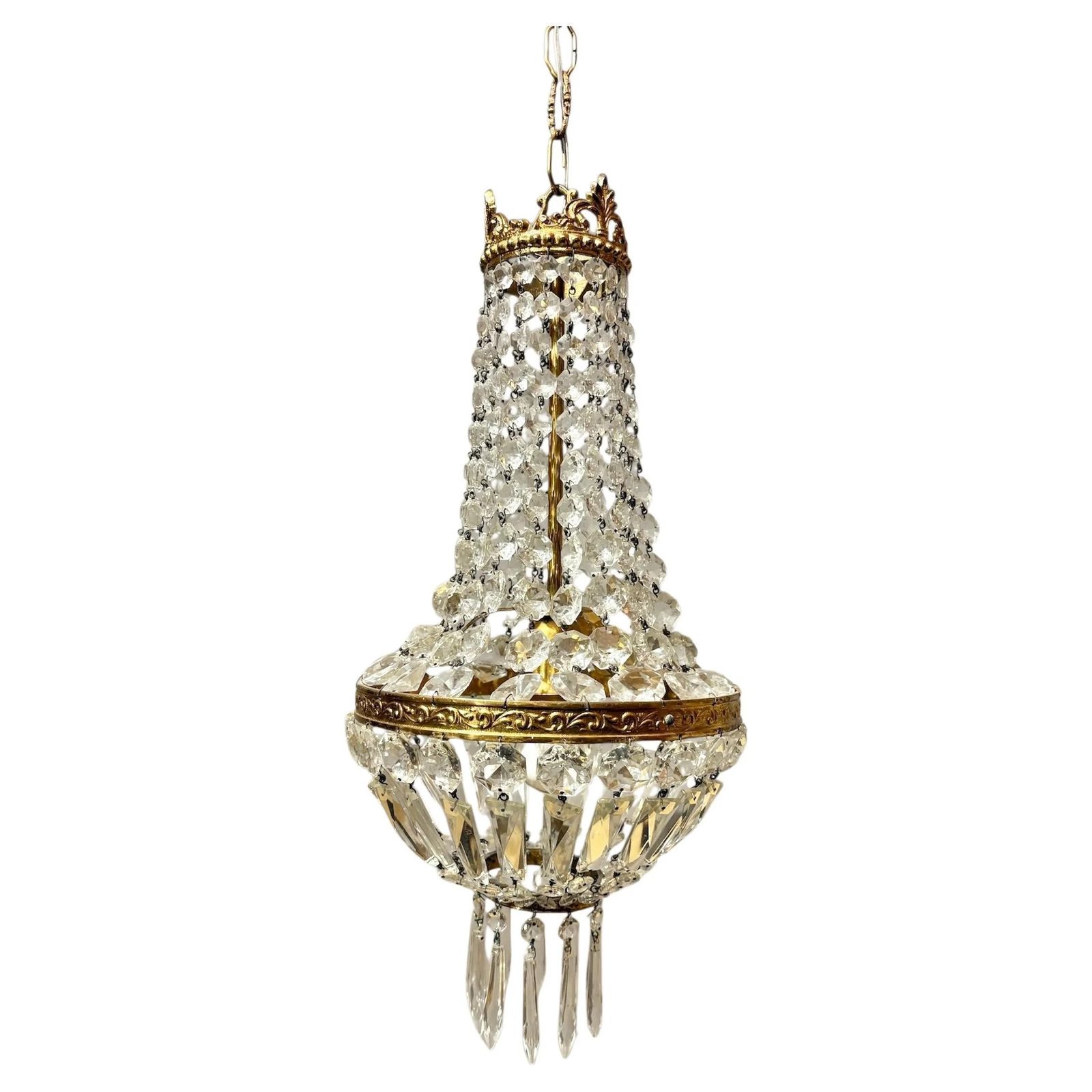 Italian Empire Style Chandelier In Gilt Brass And Bohemian Crystal