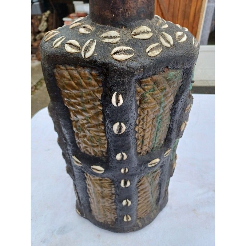 photo for sale Statue Africaine Femme Bois , Laiton , Perles , Coquillages