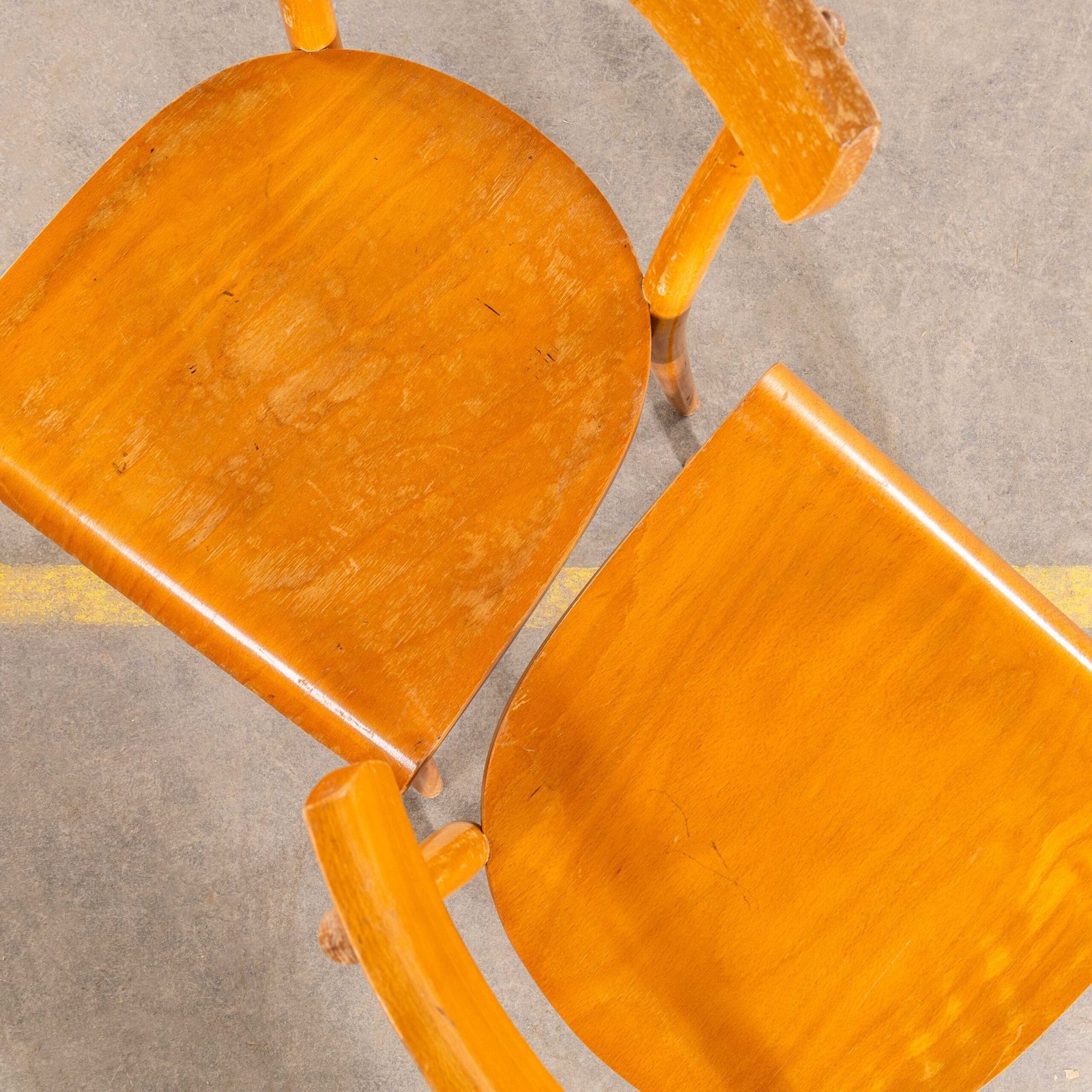 1950’s Honey Oak Single Bar With Flat Curved Edged Seat Dining Chairs – Pair photo furniture