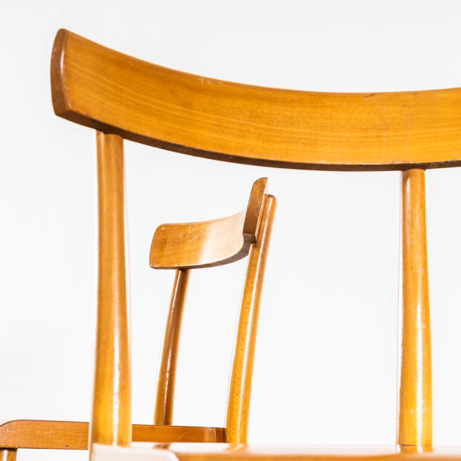 1950’s Honey Oak Single Bar With Flat Curved Edged Seat Dining Chairs – Pair photo Furniture