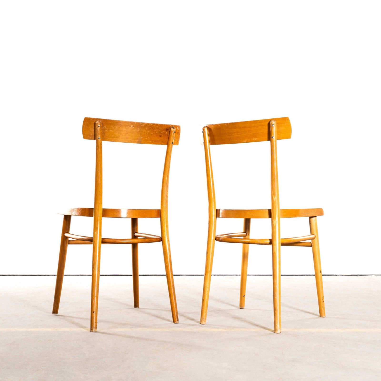1950’s Honey Oak Single Bar With Flat Curved Edged Seat Dining Chairs – Pair photo 296.0