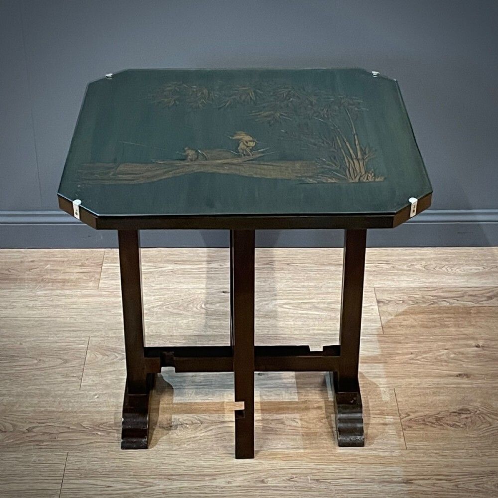 Attractive Small Oriental Carved Tilt Top Occasional Square Side Table photo furniture