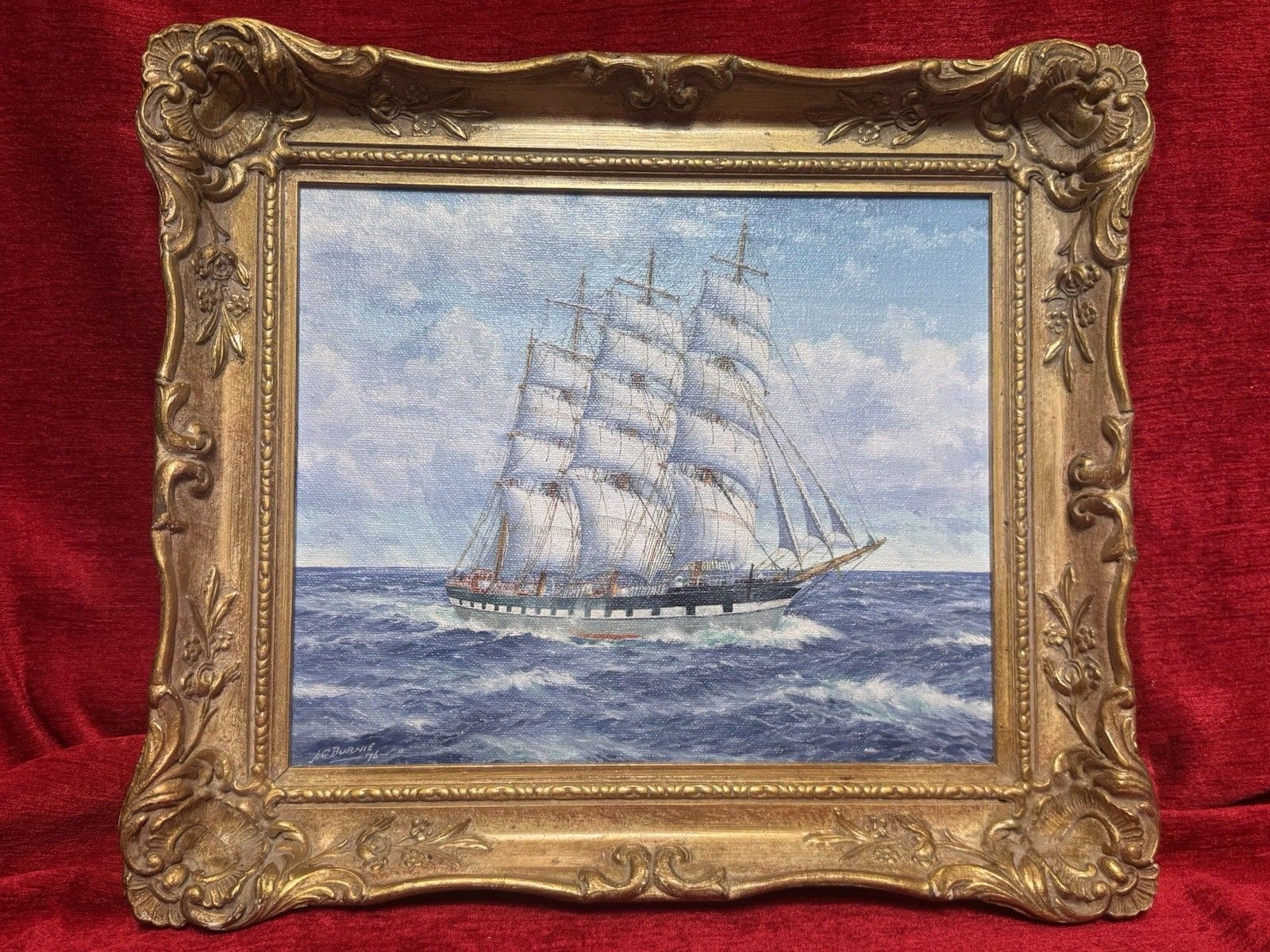 Baroque Sailing Vessel Ross Shire Clipper Ship Oil Painting On Canvas J C Burnie