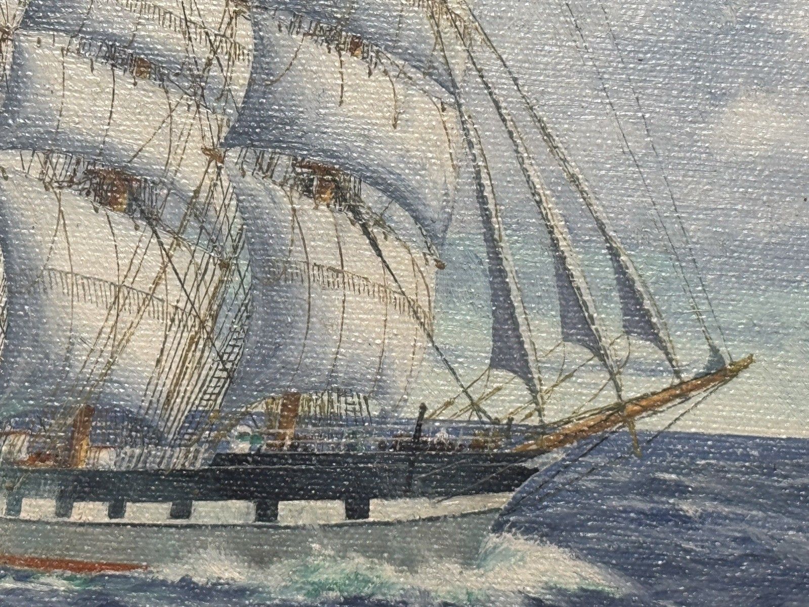 Baroque Sailing Vessel Ross Shire Clipper Ship Oil Painting On Canvas J C Burnie photo vintage