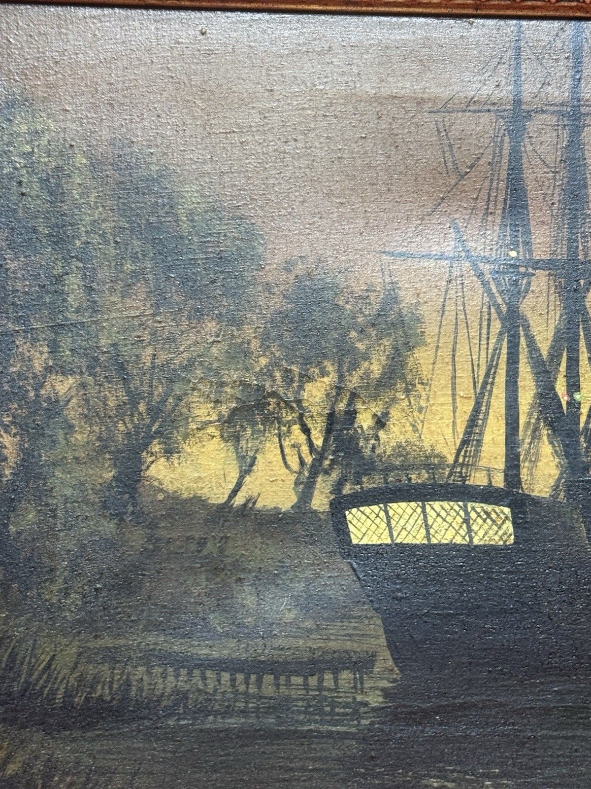 Moonlit Masted Galleon In Harbour Scene Oil Painting Signed Adams photo buy
