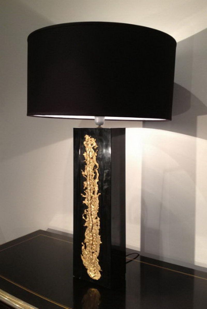 Large Black Lacquered Lamp With Gilded Bronze Decoration