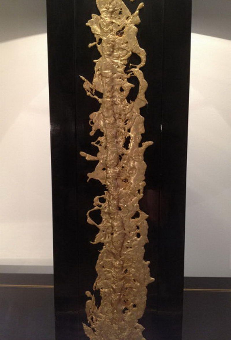 Large Black Lacquered Lamp With Gilded Bronze Decoration photo 950.0