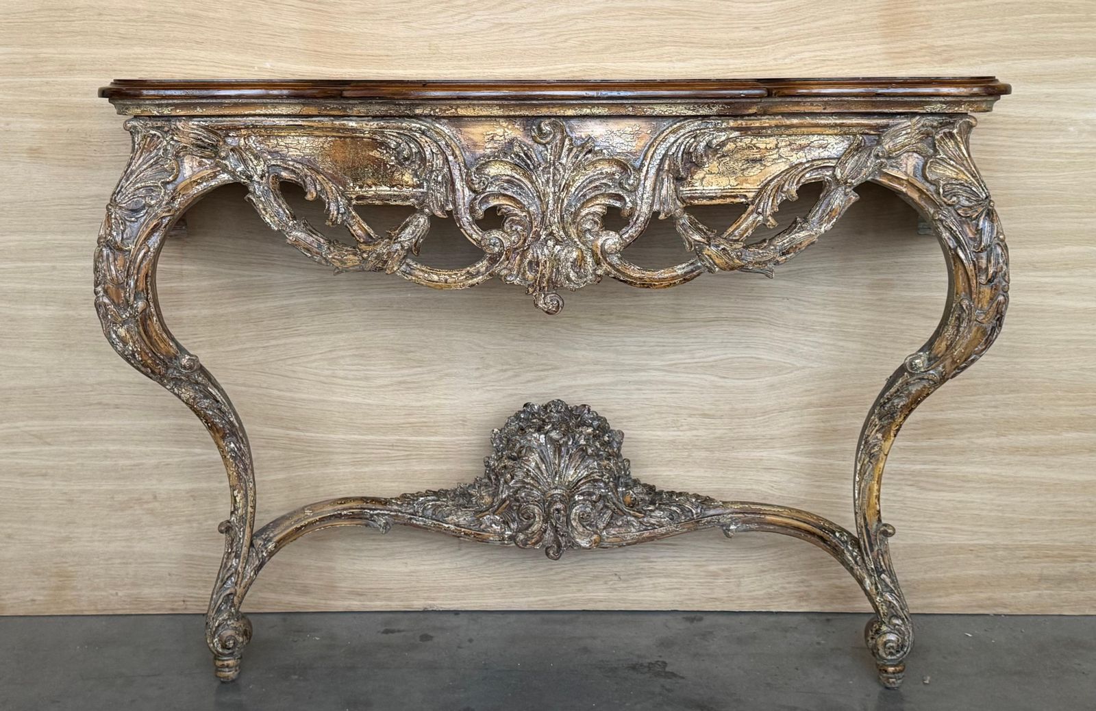 Console murale de style Louis XIV sculptée et peinte, plateau en bois photo furniture