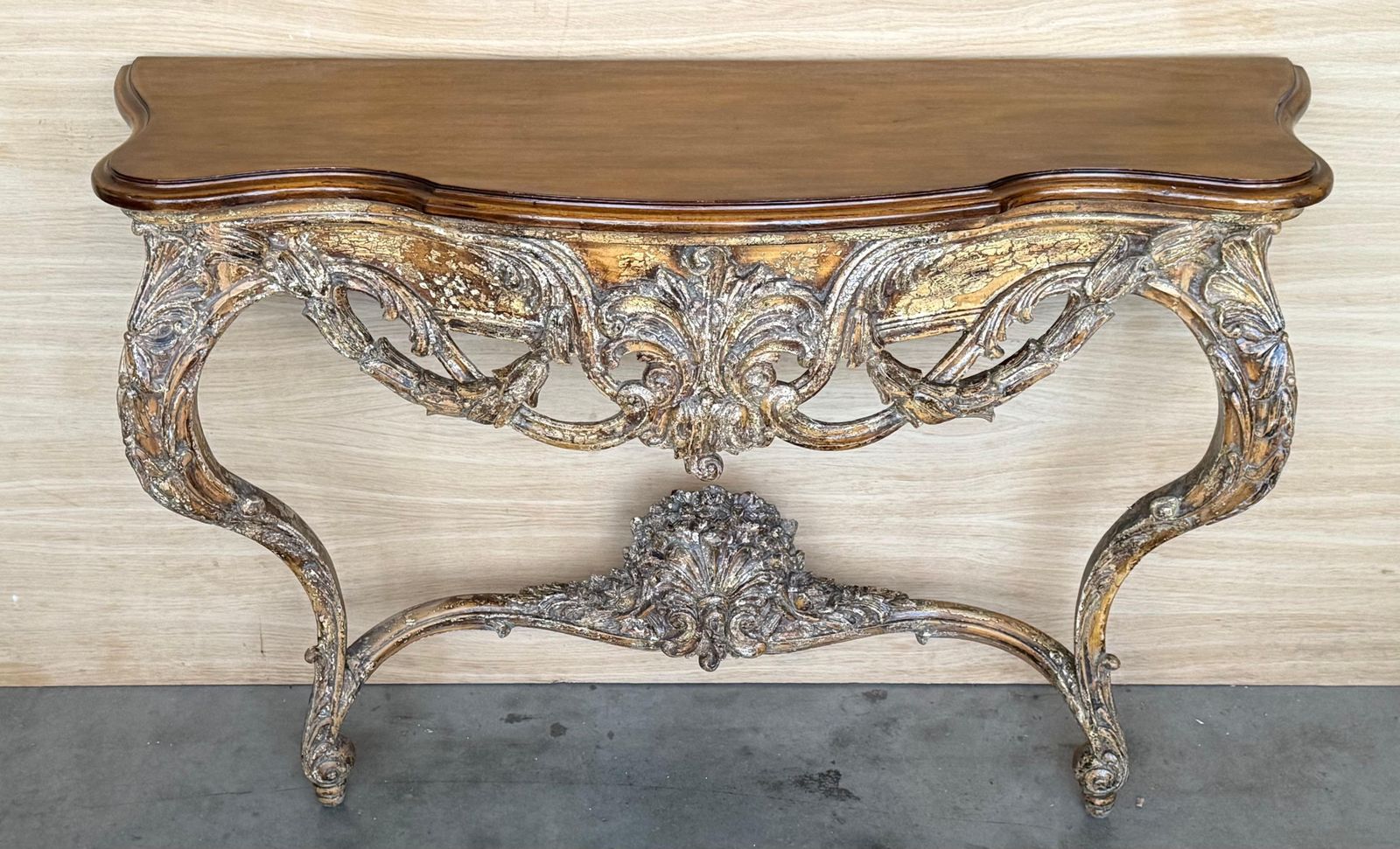 Console murale de style Louis XIV sculptée et peinte, plateau en bois photo Mobilier