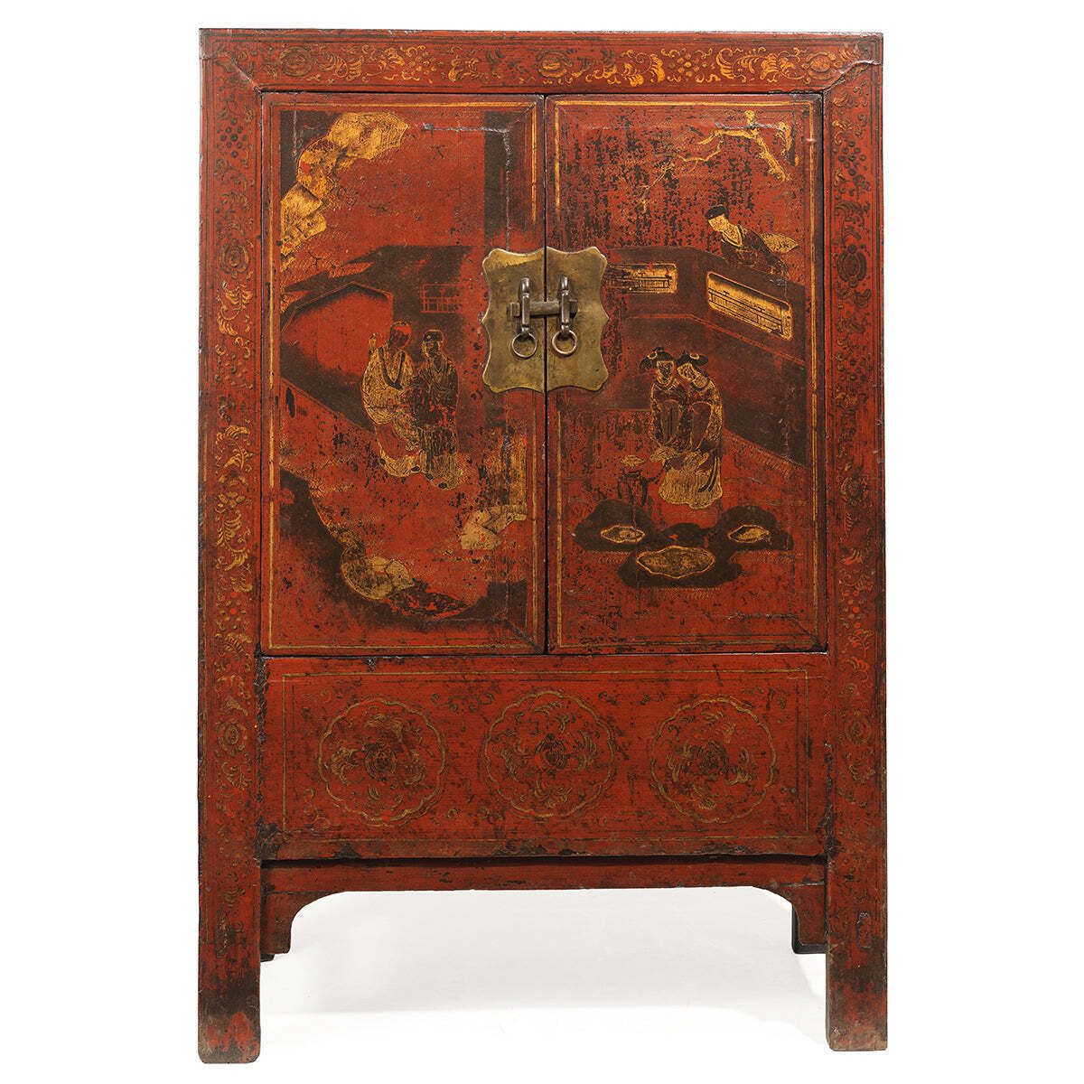 Mid Size Red And Gold Painted Cabinet photo for sale