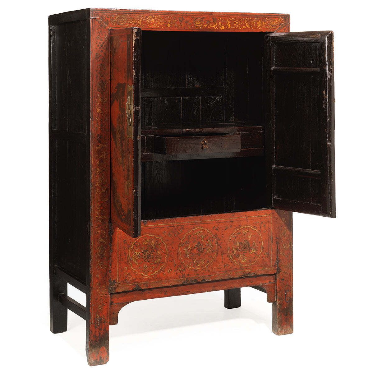 Mid Size Red And Gold Painted Cabinet photo Furniture