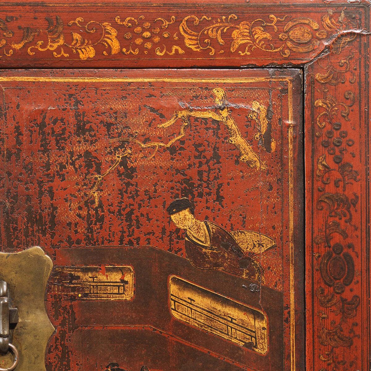 Mid Size Red And Gold Painted Cabinet photo vintage