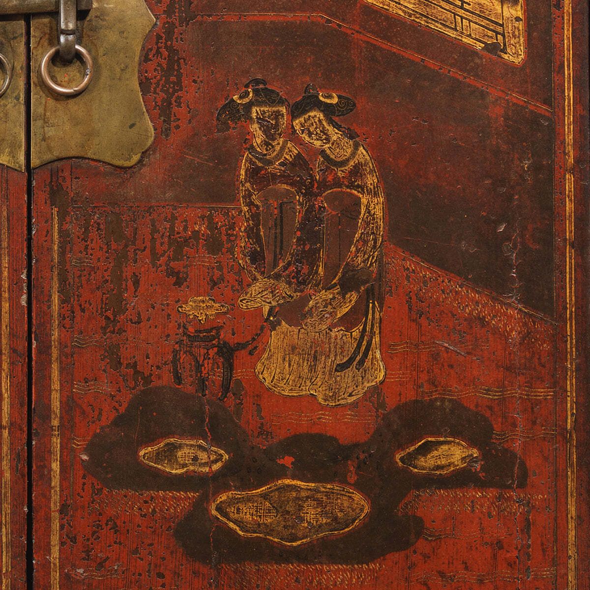 photo for sale Mid Size Red And Gold Painted Cabinet
