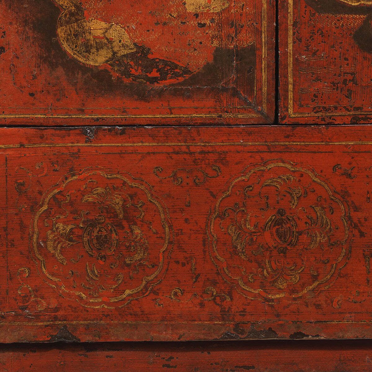 Furniture Mid Size Red And Gold Painted Cabinet photo