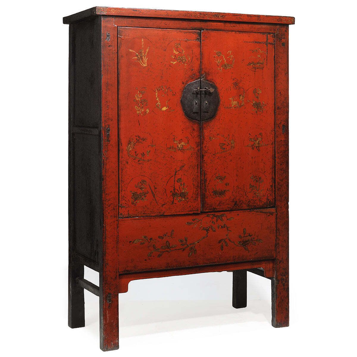Red Lacquer Shanxi Cabinet With Gold Decoration