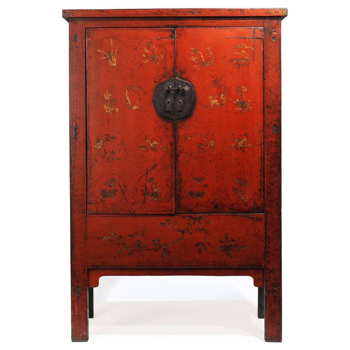 Red Lacquer Shanxi Cabinet With Gold Decoration photo furniture