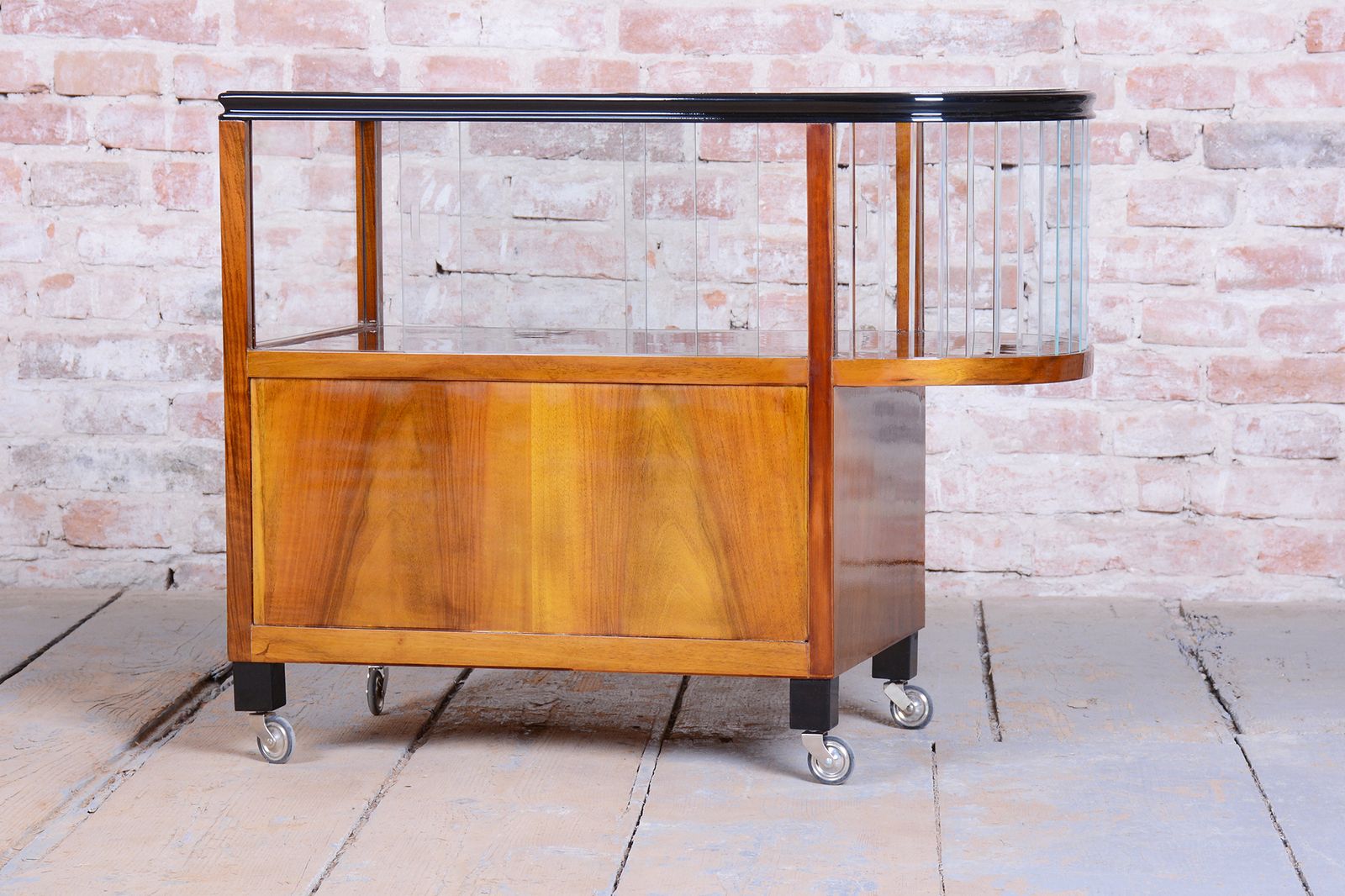 Restored Art Deco Serving Trolley, Walnut, Glass, Repolished, Czech, 1920s photo furniture