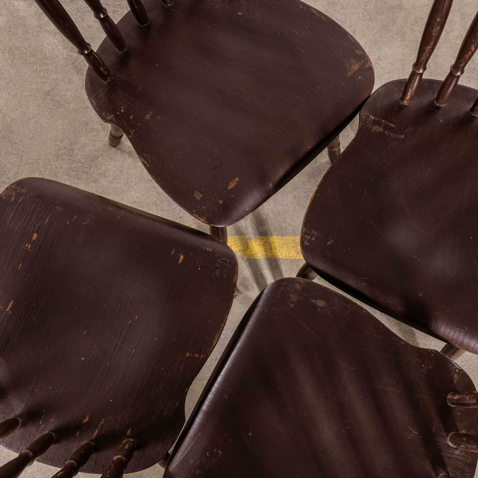 Furniture 1950's Turned Coloured Spindle Back Dark Dining Chair   Set Of Four photo