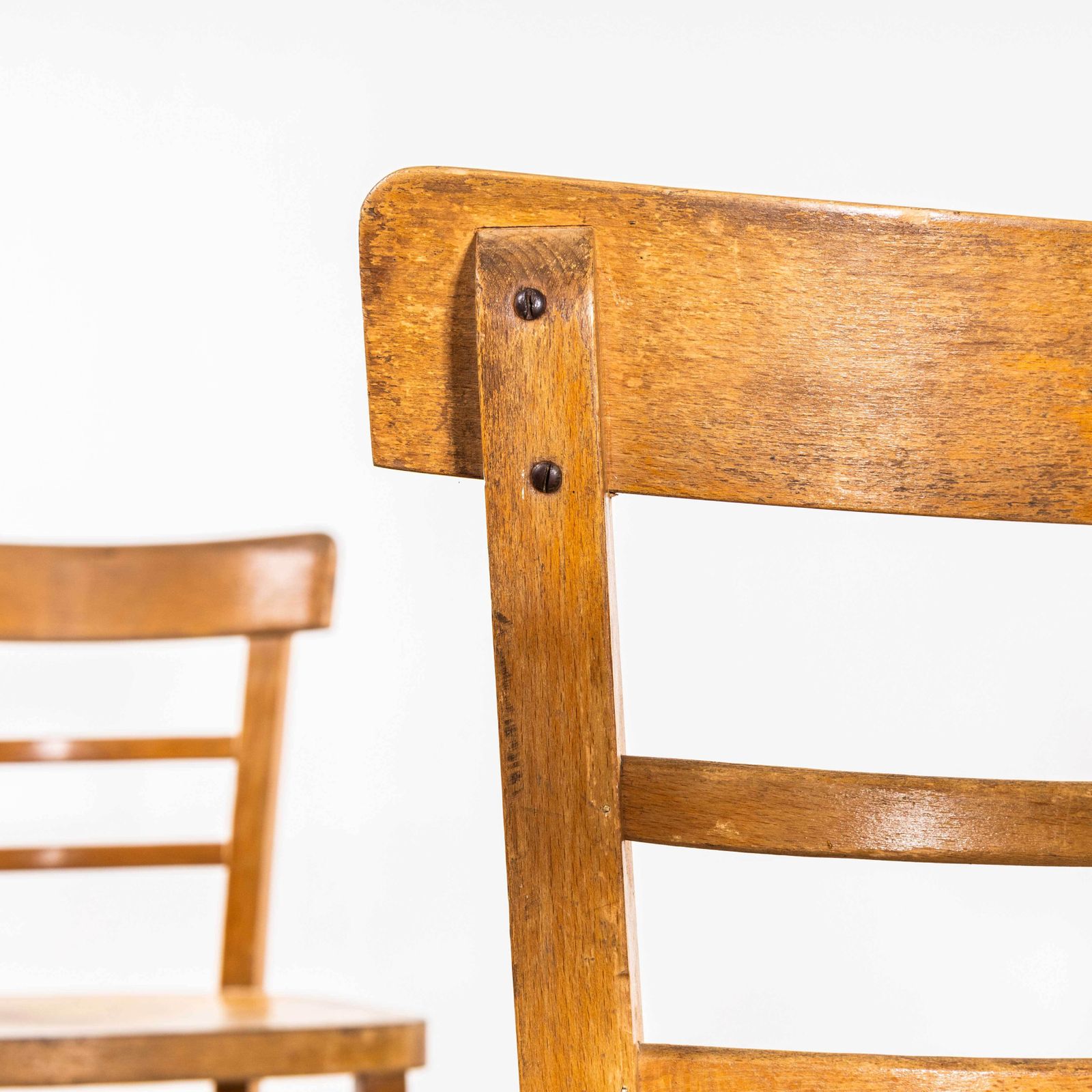 1960's Honey Two Step Ladder Backed Dining Chairs   Set Of Four photo furniture