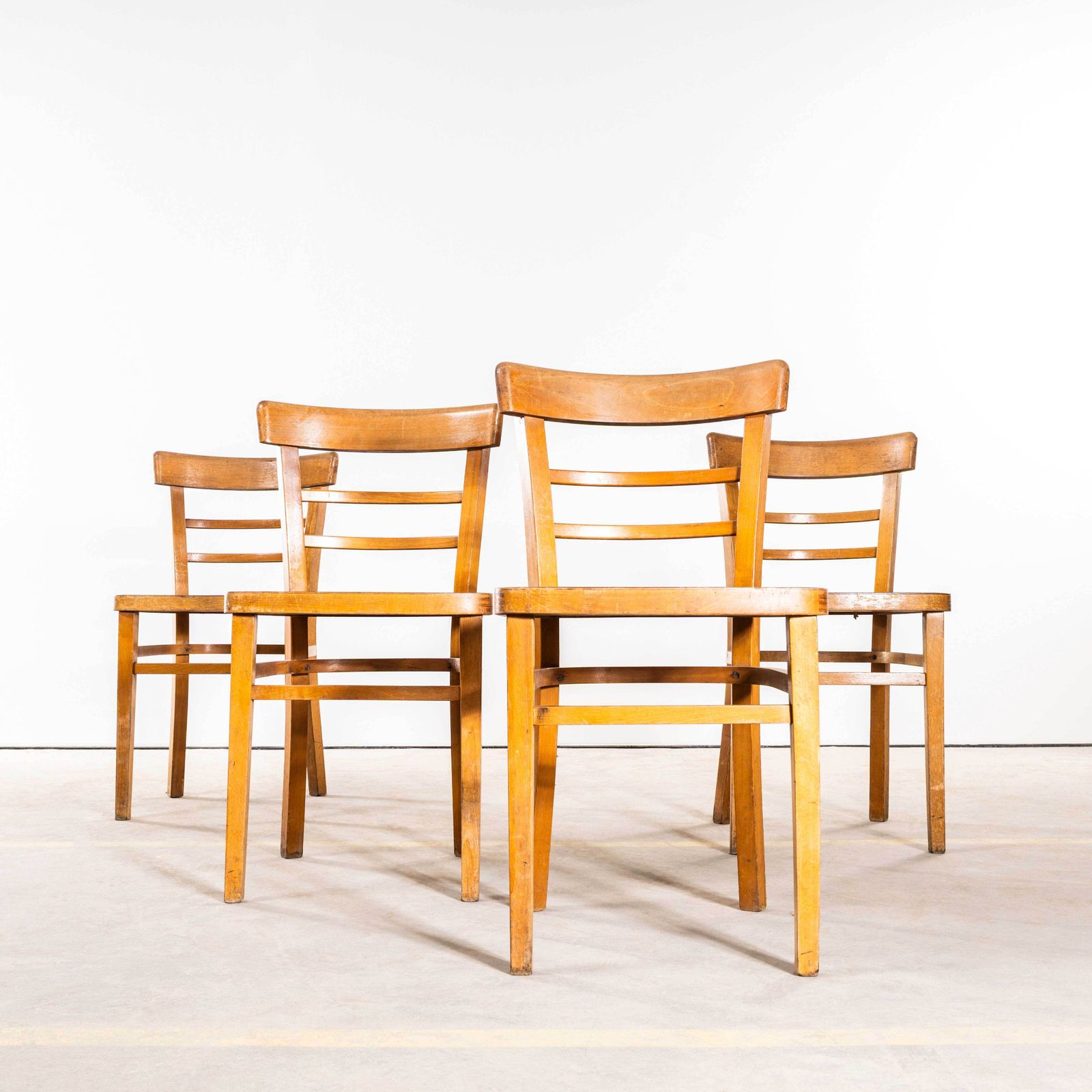 photo for sale 1960's Honey Two Step Ladder Backed Dining Chairs   Set Of Six