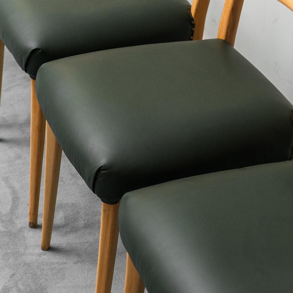 Set Of 6 Vintage 1960s Modern Antique Leather And Wood Chairs photo Furniture