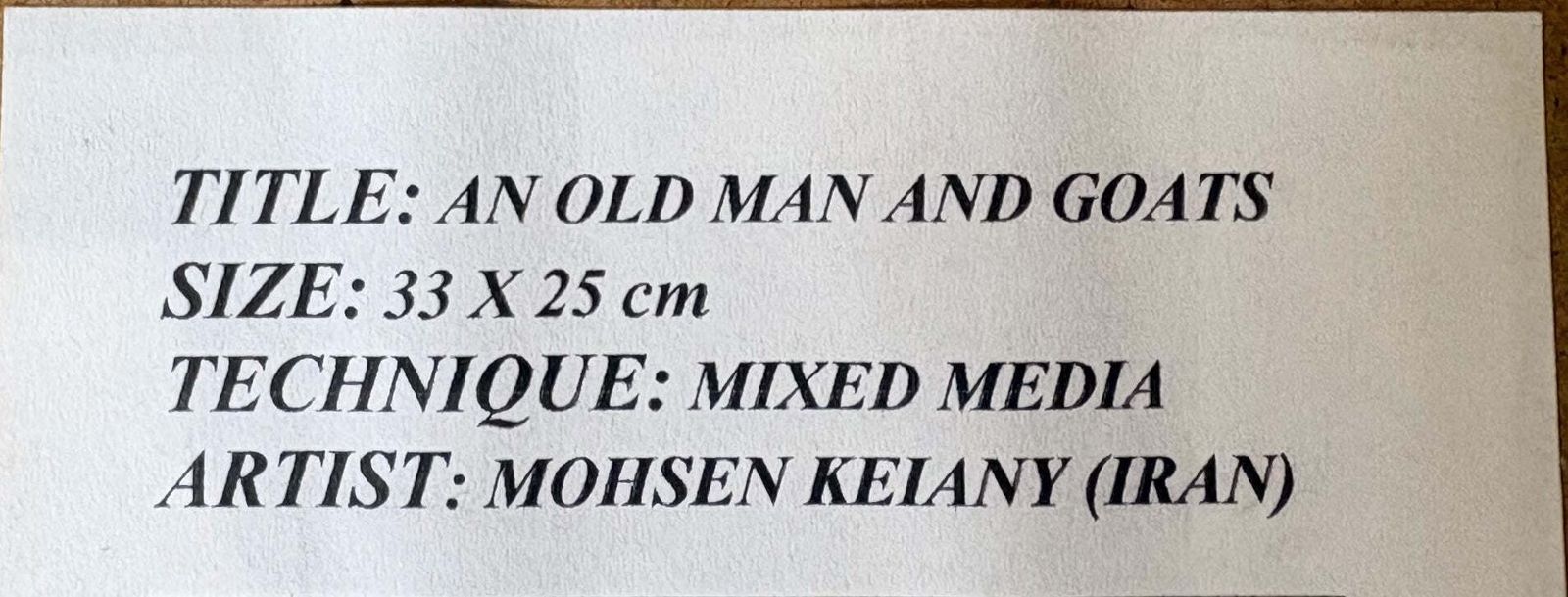 Mohsen Keiany (Kiani), “Old Man And Goats” – Early Mixed‑Media On Paper, Signed, Framed photo Art