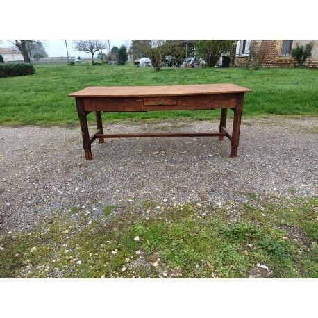 19th Century Country Farmhouse Table In Walnut And Pine, With 3 Drawers