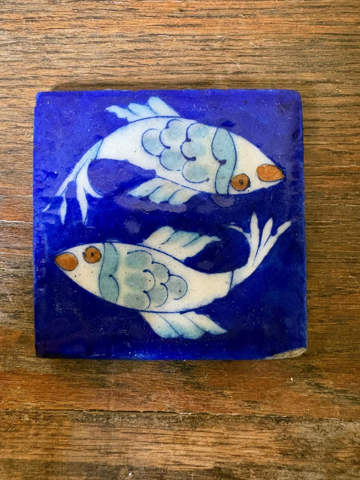photo furniture Set Of 8 Hand‑Painted Jaipur Blue Pottery “Fish” Tiles, Cobalt Ground