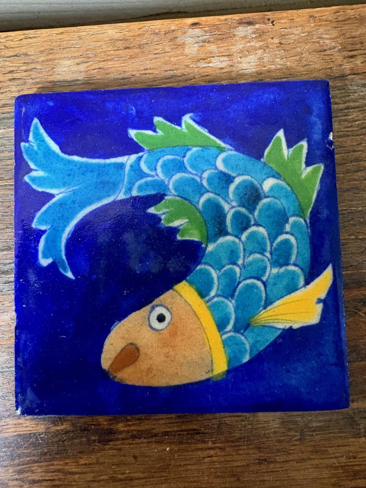 photo for sale Set Of 8 Hand‑Painted Jaipur Blue Pottery “Fish” Tiles, Cobalt Ground