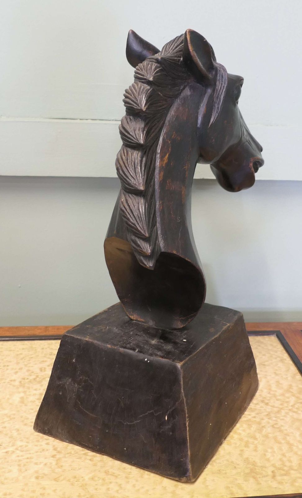 Large Carved Wooden Horse Head photo vinterior