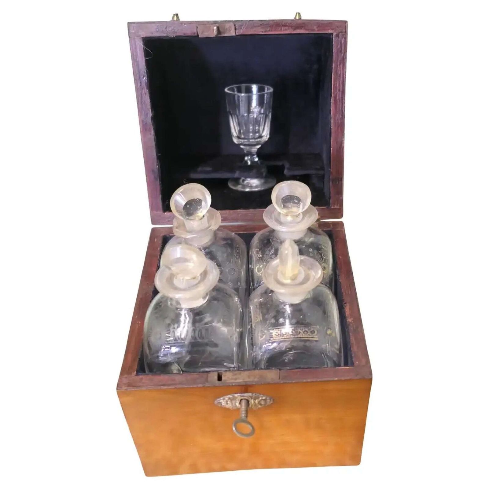 19th Century Fitted Decanter Box, 4 Decanter Tantalus