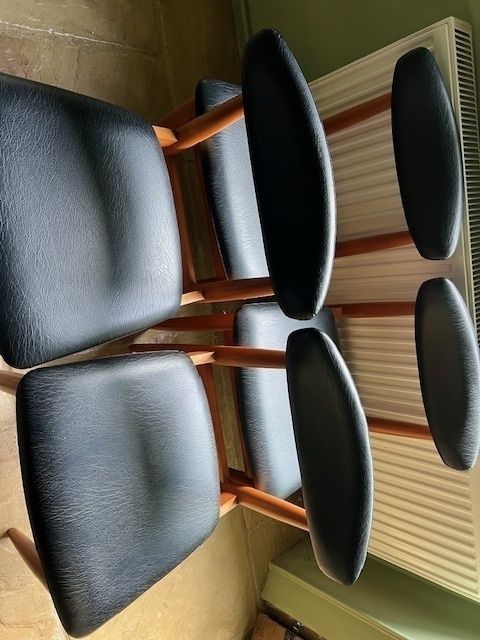 4 Beech And Leatherette Original Schreiber Dining Chairs, 1970's photo furniture