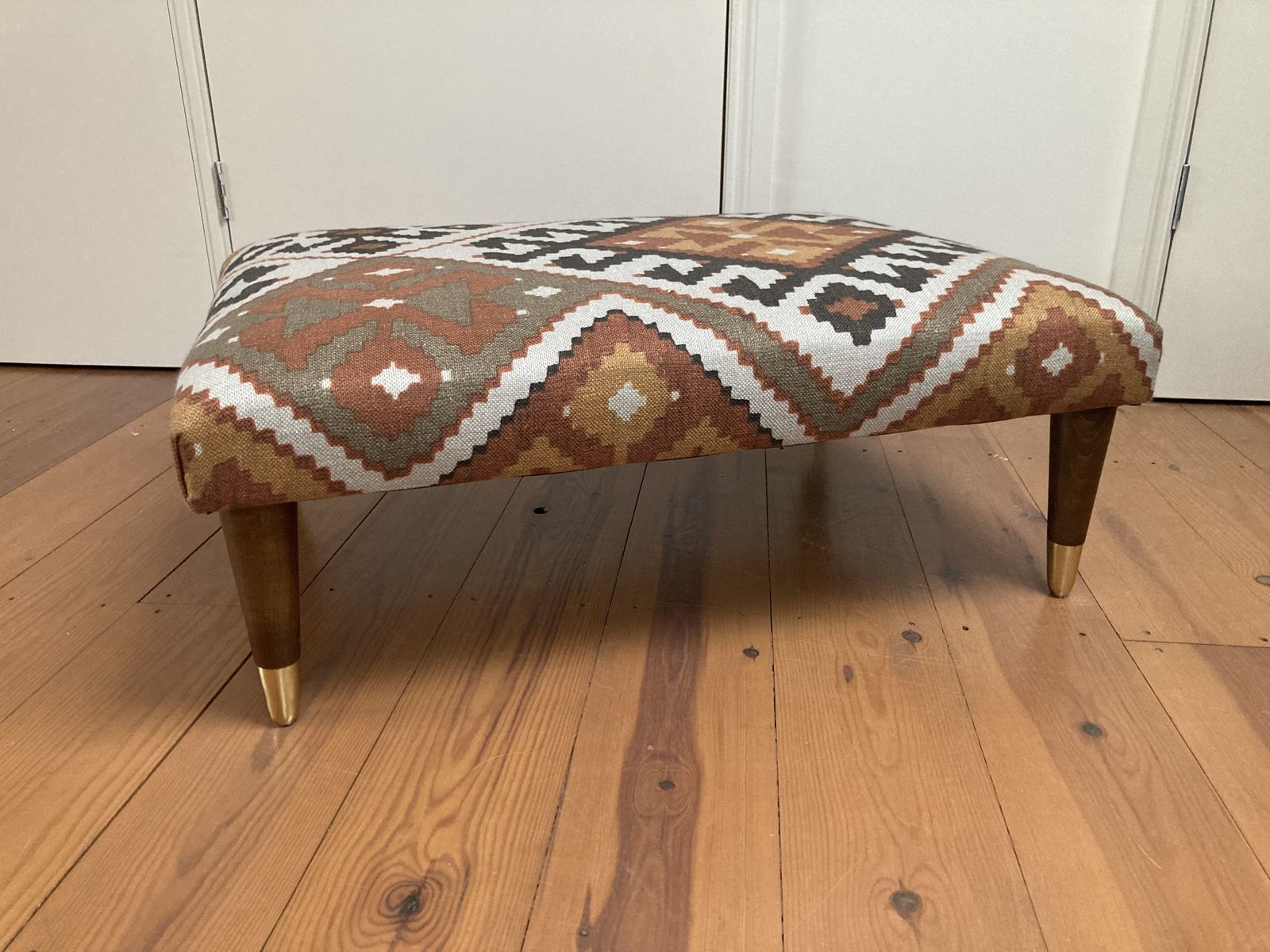 Footstool With Wooden Legs Covered With Linwood Fabric Free Delivery photo vintage