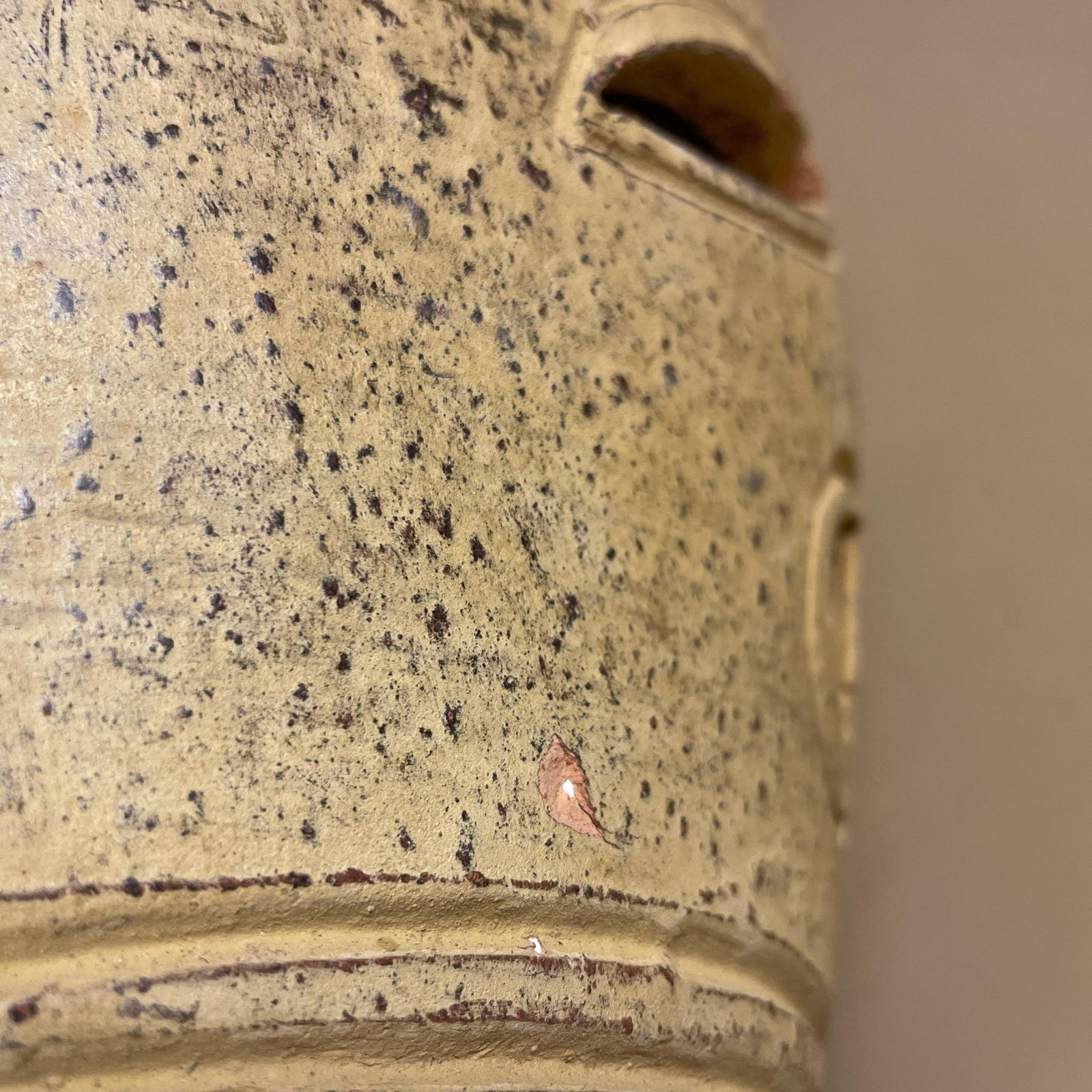 photo for sale Ceramic Clay Patterned Studio Pottery Lamp Bedside Table Light Round Vase Retro Cottage Natural Antique Pattern Handmade Textured Vintage