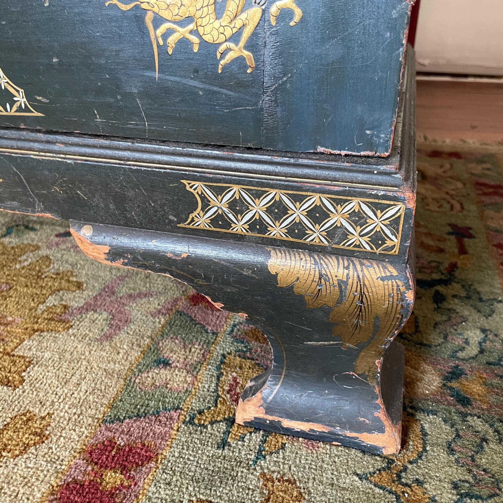 Furniture Oriental Lacquer Wardrobe Vintage Double Cabinet Painted Chinoiserie Blue Asian Bedroom Hand Decorated Gold Red Furniture Figures Scenes photo