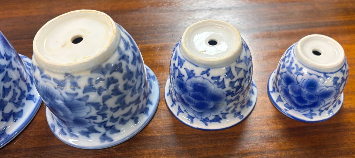 Home Decor Vintage Set Of 5 Chinese Graduating Blue & White Plant Pots & Saucers photo