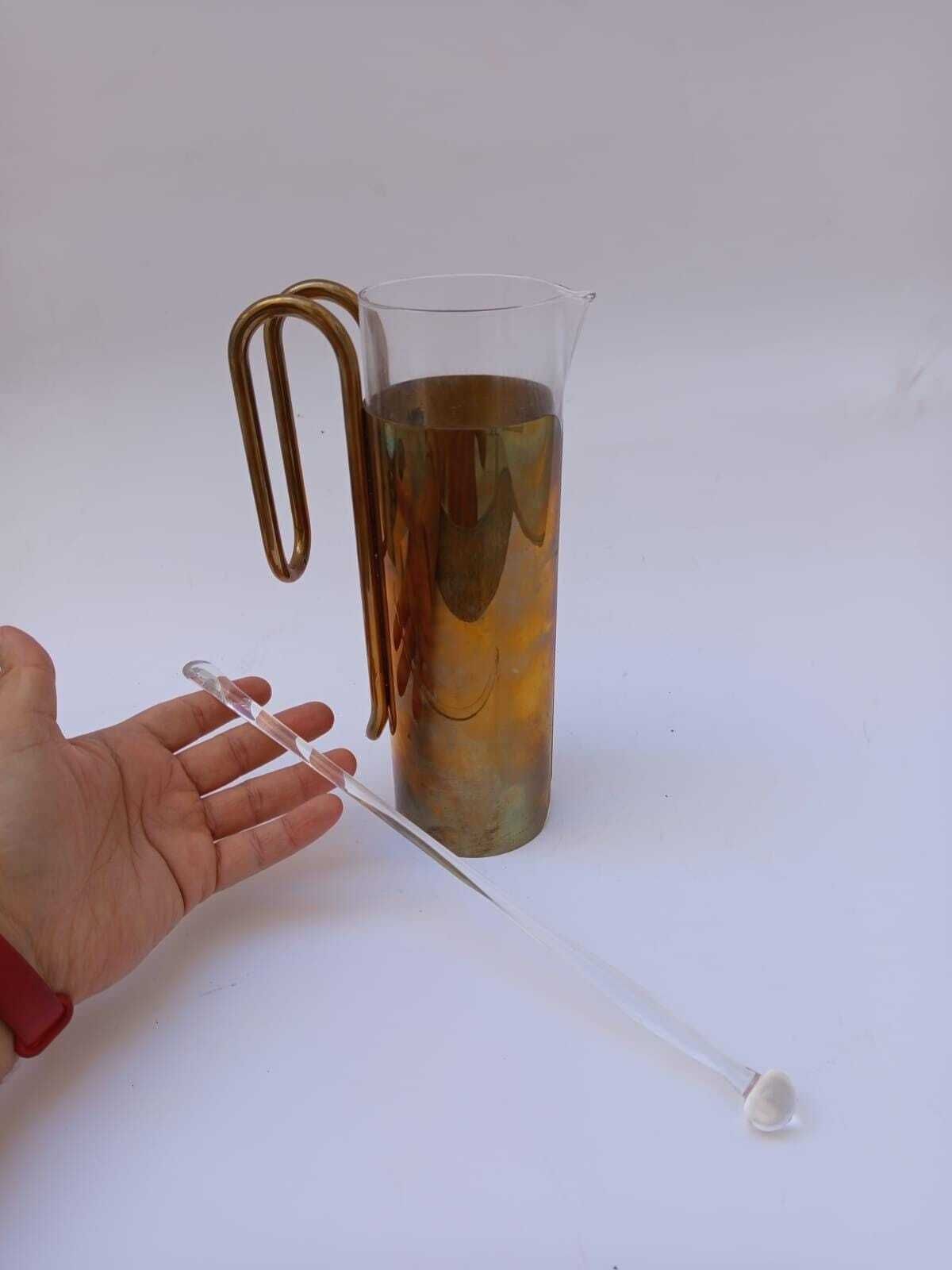 Rare Shaker Ellisse Design Fratelli Cassetti Vintage Brass Glass Jug Hollywood photo Home Decor