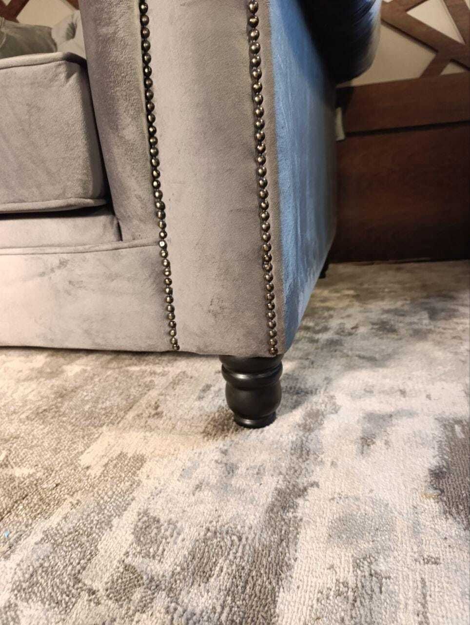 Contemporary Chesterfield Style Armchair | Grey Velvet With Stud Detailing | Deep Button Back photo 795.0