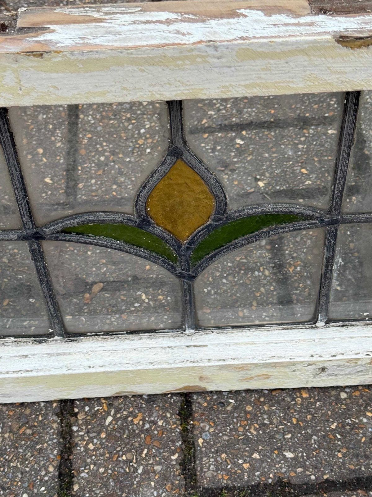 Original 1930s Art Deco Stained Glass Yellow Tulip Design Window Panel 46cm X 36cm photo buy