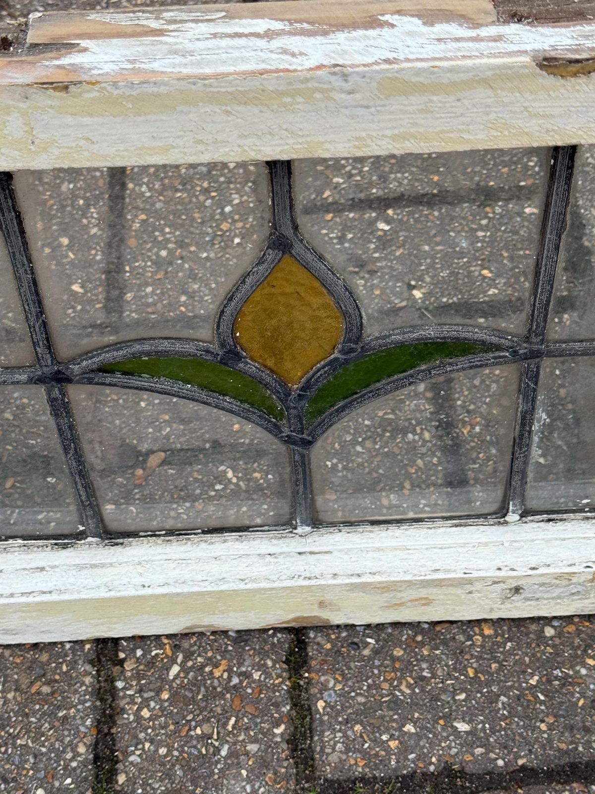 Original 1930s Art Deco Stained Glass Tulip Green And Red Design Window Panel photo buy