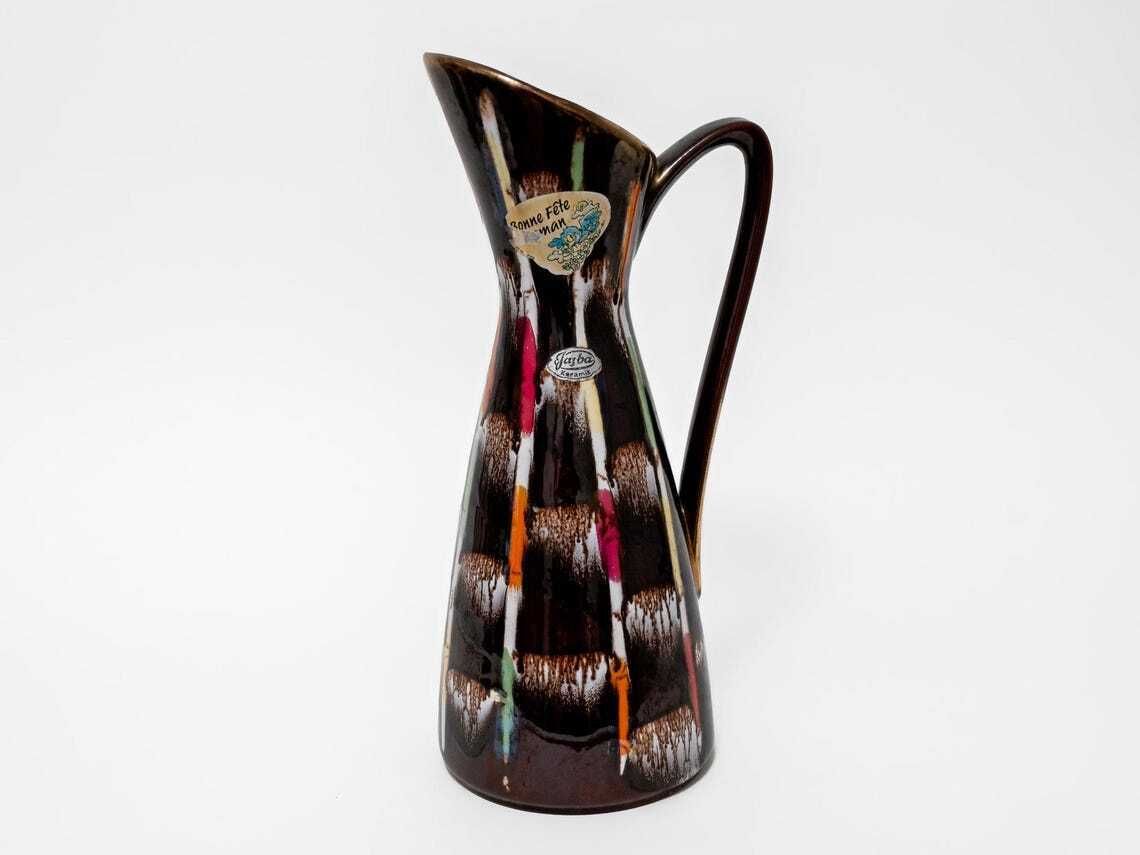 West German Pottery Jug Vase By Jasba Keramik 1950s Mid Century Decor