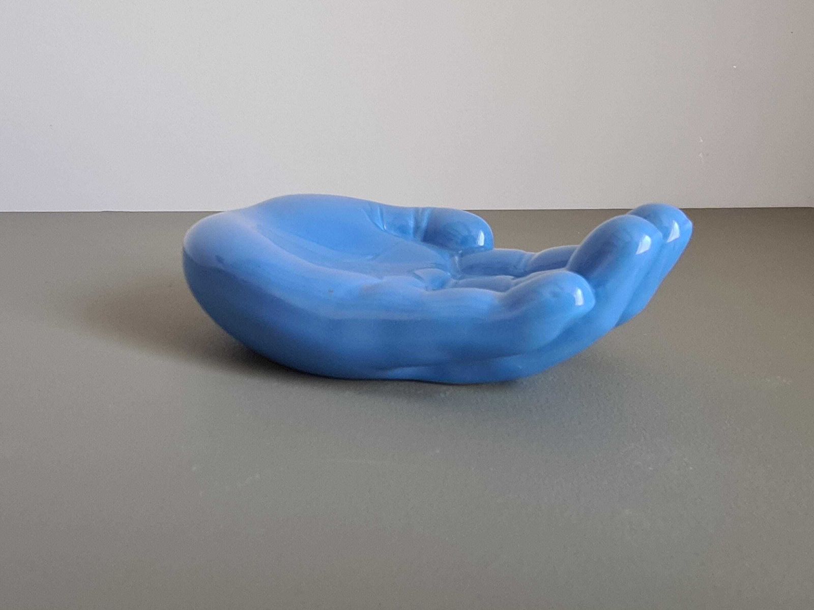 Vintage Blue Ceramic Hand Trinket Dish   1970s Decorative Sculpture   Retro Design Object, Centerpiece, Home Decor, Soap Dish photo furniture