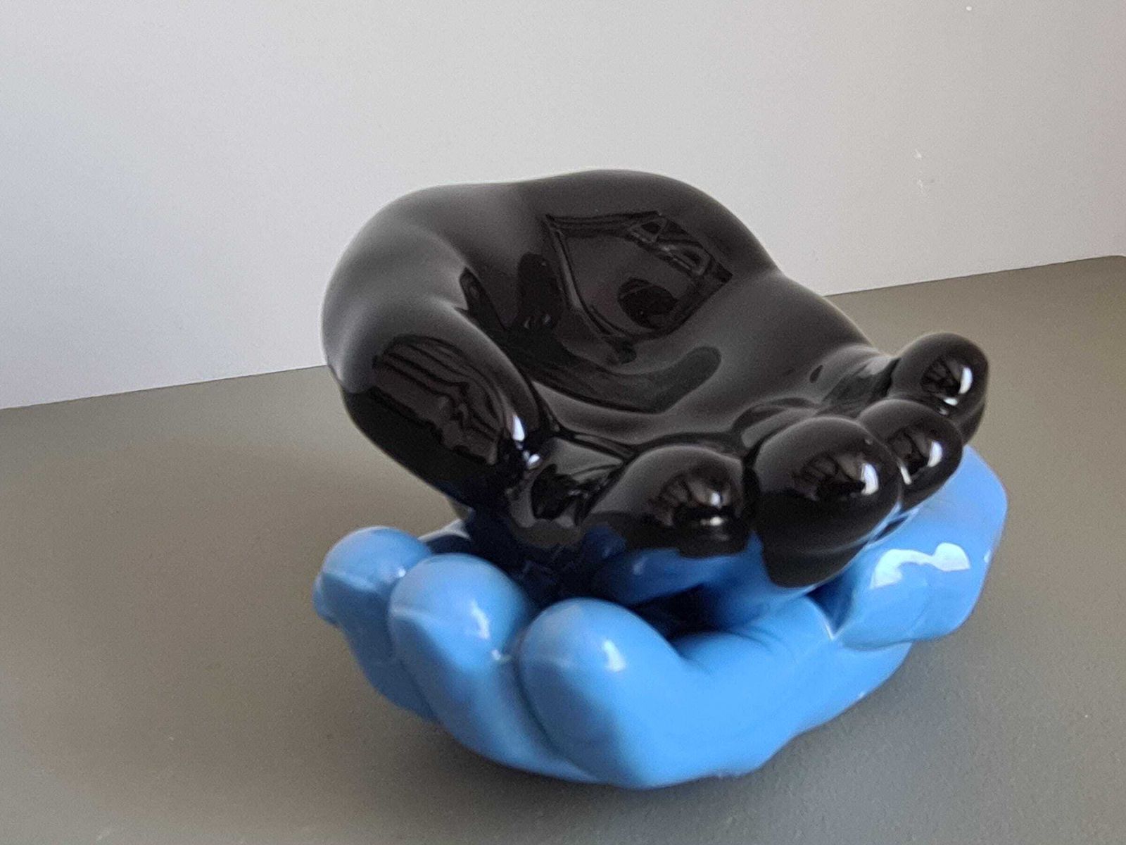 Vintage Blue Ceramic Hand Trinket Dish   1970s Decorative Sculpture   Retro Design Object, Centerpiece, Home Decor, Soap Dish photo vintage