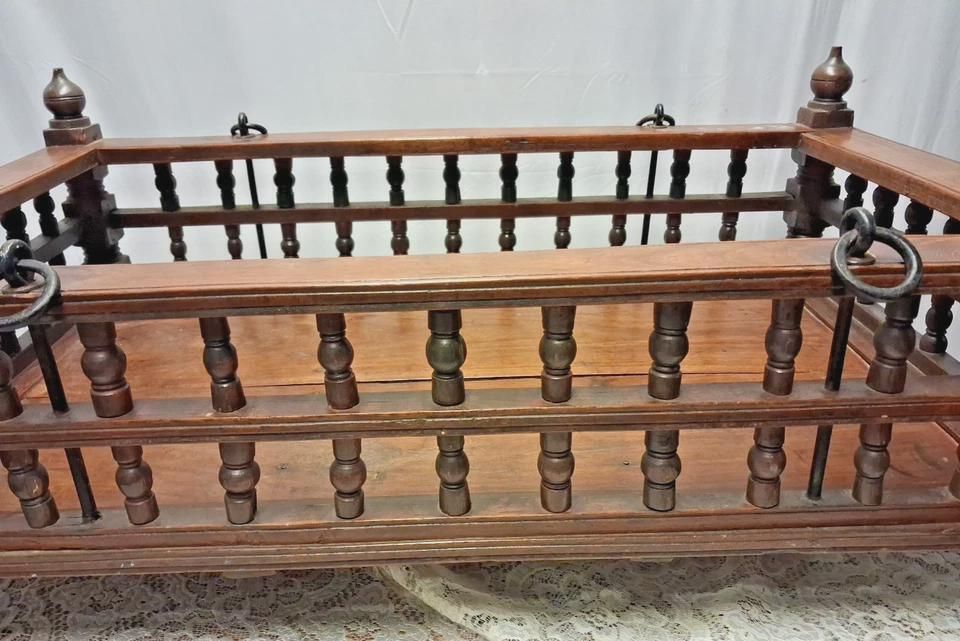 Antique Indian Hardwood Hanging Cot Or Log Basket Book Rack photo Home Decor