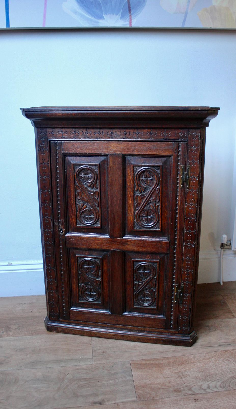 Antique Georgian Carved Oak Corner Cupboard Cabinet photo furniture