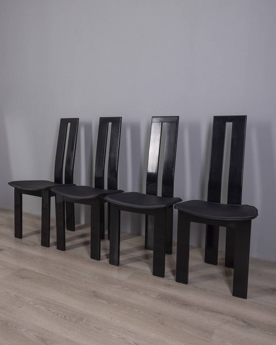 Set Of 4 Vintage Wood And Leather Chairs From The 1970s photo furniture